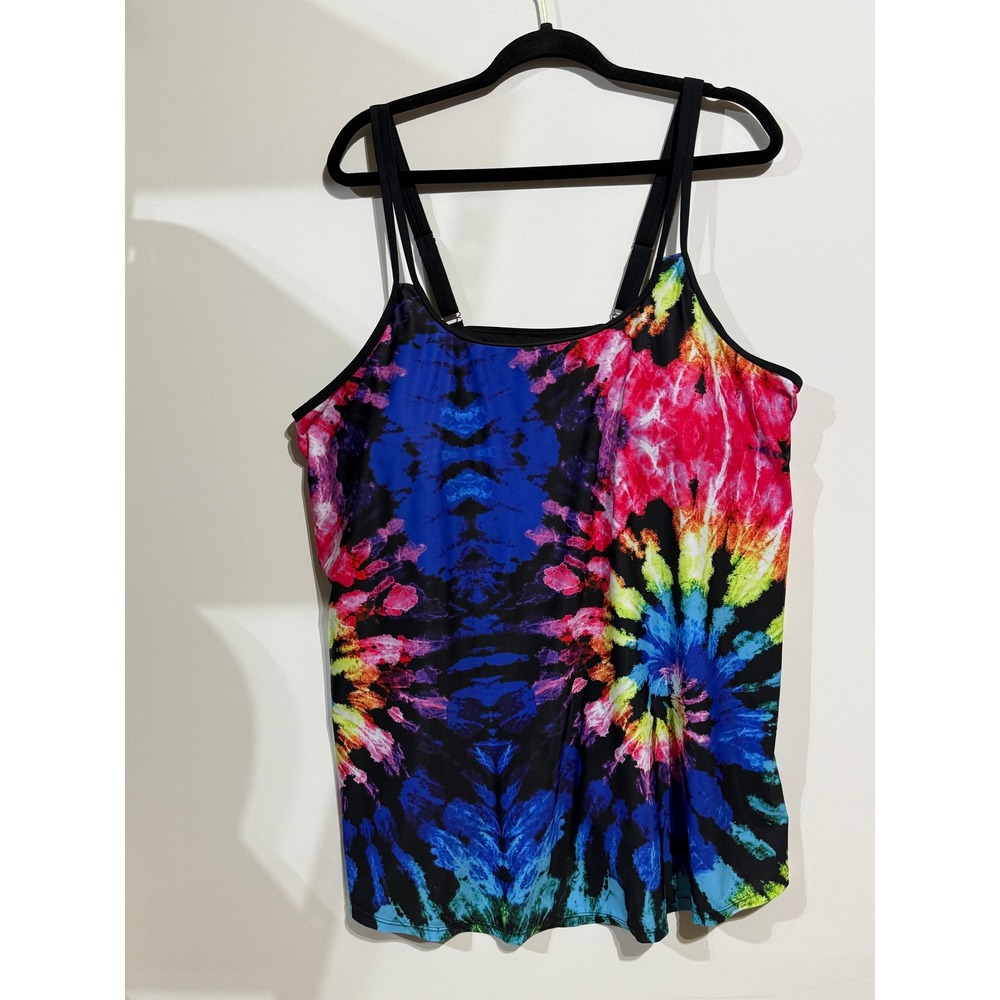 Hanna Nikole Swim Tankini Women 22W Multicolor Tie Dye Adjustable Straps
